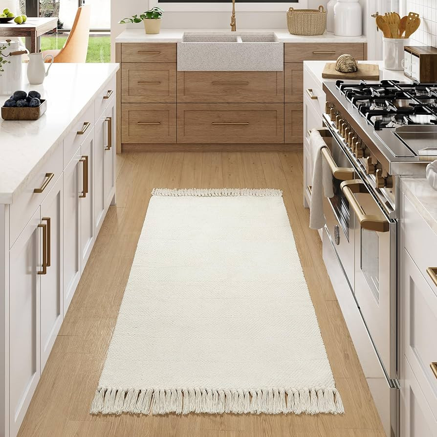 Collive Washable Area Rug 3' x 5', Modern Woven Kitchen Rugs, White/Beige Braided Cotton Rug Indo... | Amazon (US)