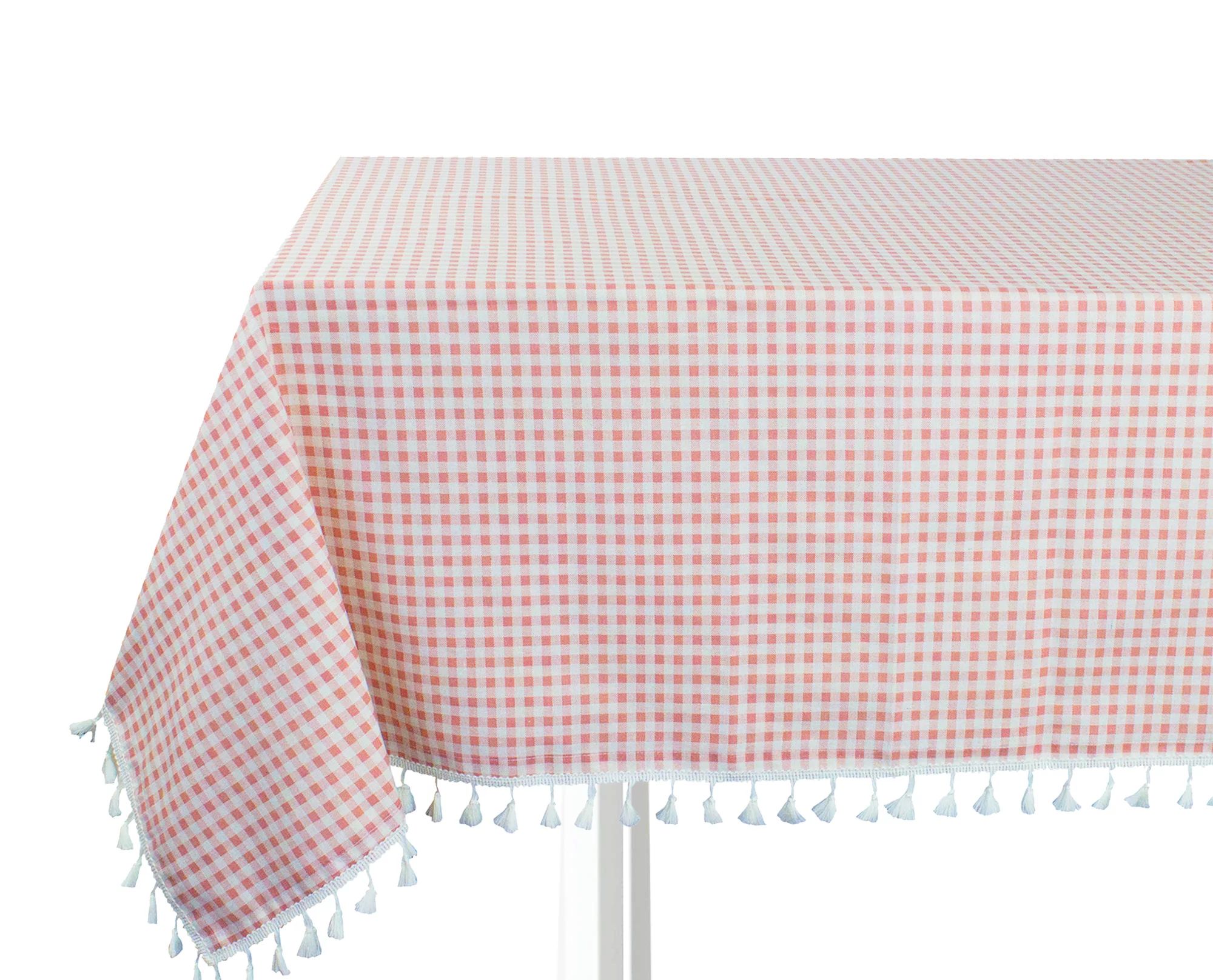 Fennco Styles Gingham Check Tassel Cotton Blend 55 x 55 Inch Tablecloth - Pink Table Cover for Ba... | Walmart (US)