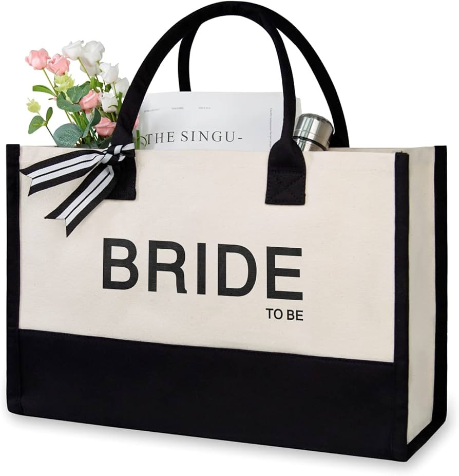 TOPDesign Canvas Tote Bag for Bride Summer Black & White Medium | Amazon (US)