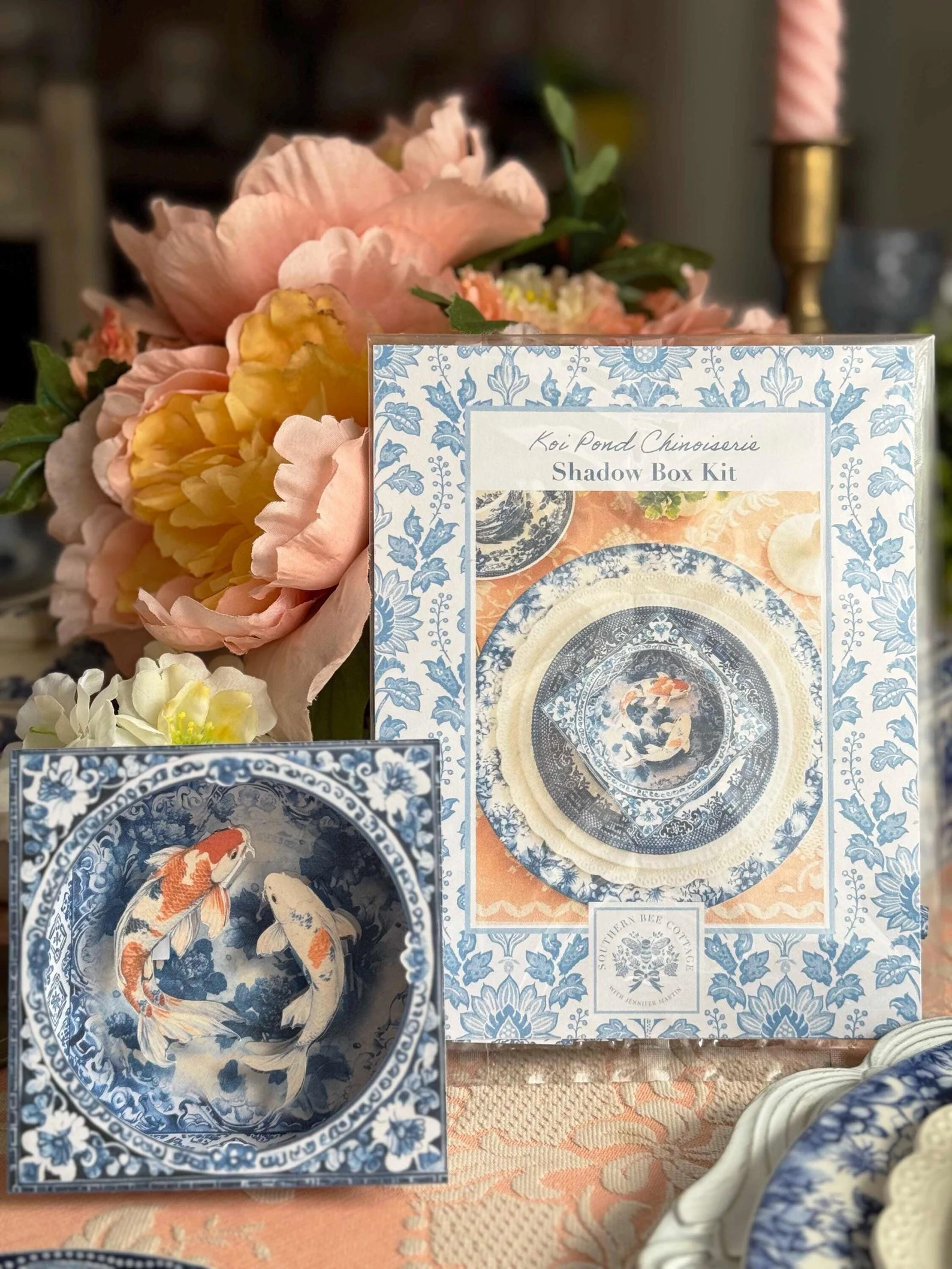 Koi Pond Chinoiserie Shadowbox Art Kit, DIY 3D Paper Art, Shadow Box Art, Blue & White Decor, Boo... | Etsy (US)
