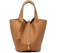 Genuine Leather Soft Bucket Bag for Women Fashion Lock Design Handbags Vegetable Basket Satchel w... | Amazon (US)