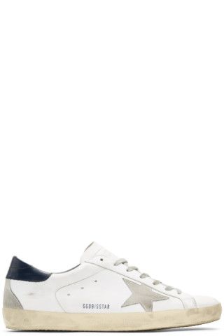 Golden Goose - White & Navy Superstar Sneakers | SSENSE 
