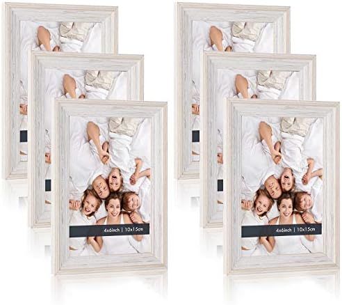 4x6 White Picture Frames - (6 Pack) Distressed Wood Textured Basic Designed Photo Frame with High... | Amazon (US)