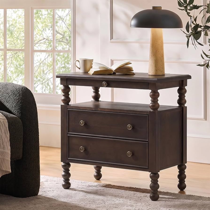 Easy Assembly Walnut Wood End Table with Charging Station & Adjustable Feet | Amazon (US)
