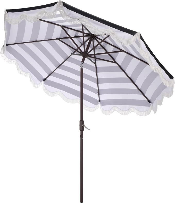 SAFAVIEH Outdoor Patio Furniture Collection – Lucerna 9 Ft Crank Patio Umbrella, Black Stripe &... | Amazon (US)