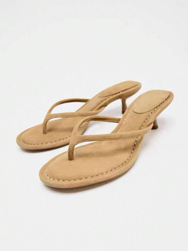 Women's Brown Suede Mid-Heel Wedge Sandals For Spring & Summer 2025, Peep Toe Outdoor Slippers | SHEIN