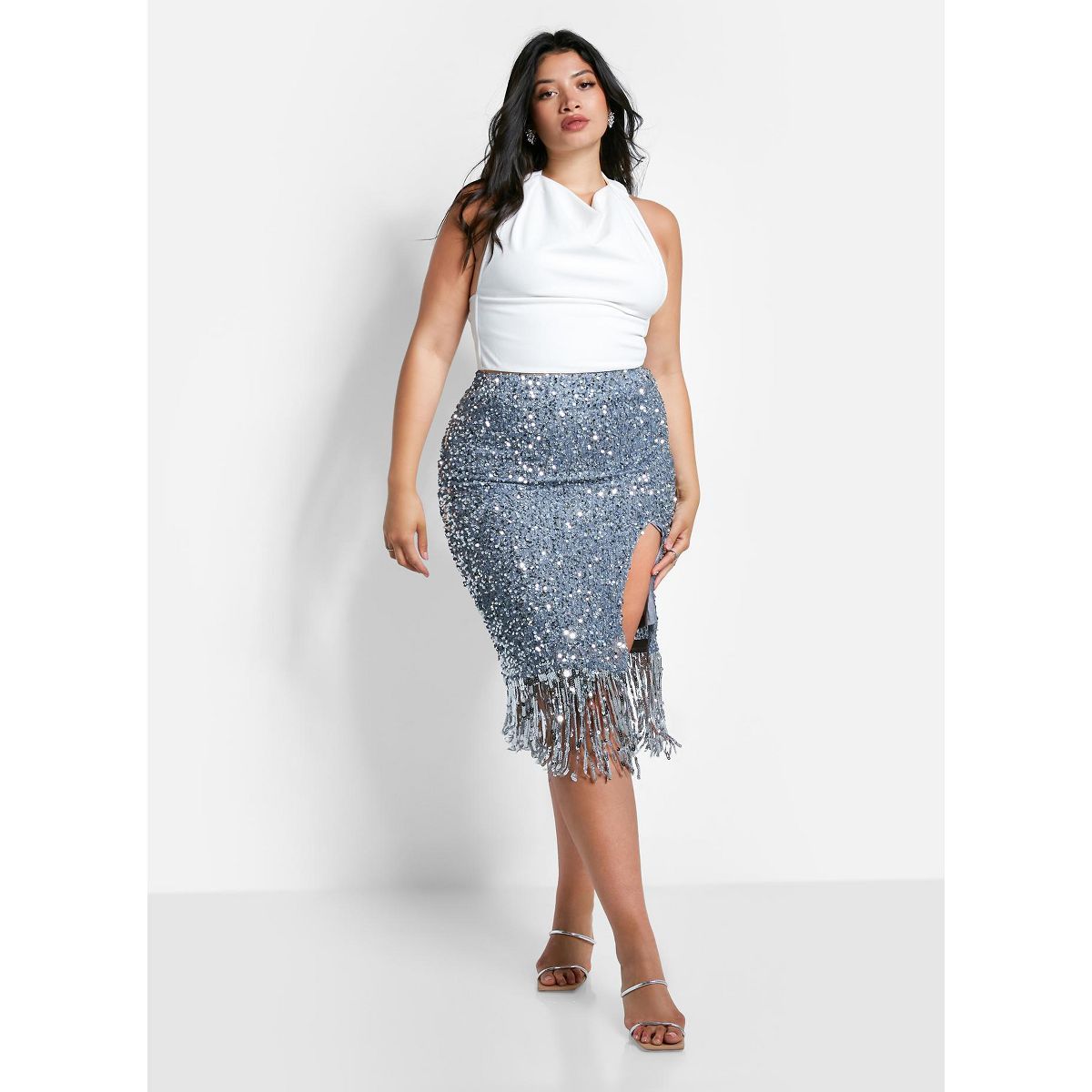 Rebdolls Women's Glimmer Sequin Fringe Midi Bodycon Skirt | Target