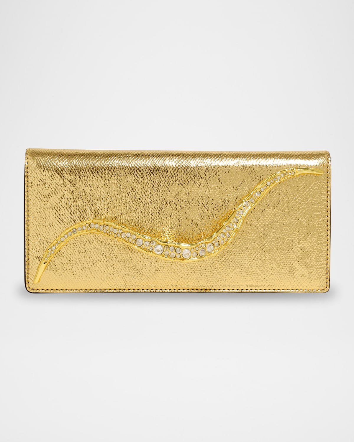 Crystal Curve Snake-Embossed Leather Clutch Bag | Neiman Marcus