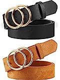 2 Pieces Women Leather Belt Faux Leather Waist Belts with Double O-Ring Buckle (Color Set 3, M) | Amazon (US)
