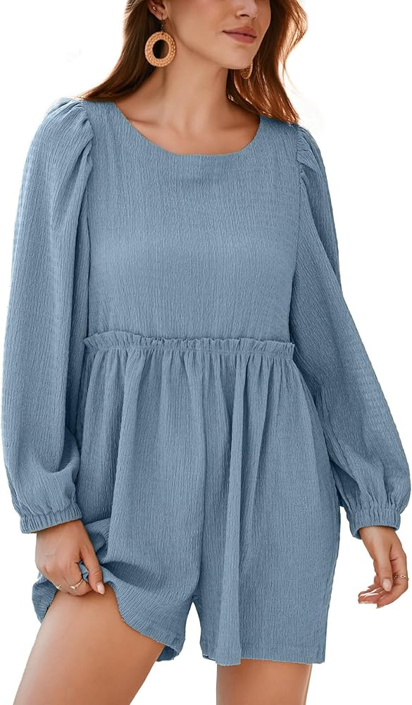 Glamaker Women's Summer Long Sleeve Rompers Loose Fit Shorts Jumpsuits Overalls One Piece Beach O... | Amazon (US)