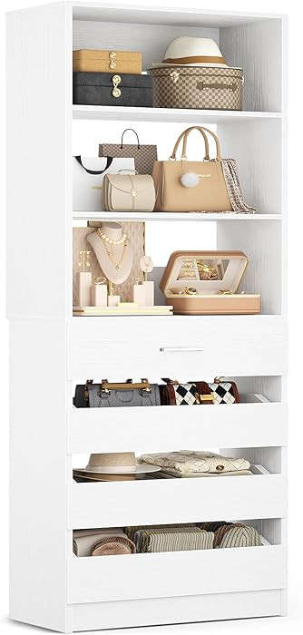 Aheaplus 21.3" Closet System with 4 Drawers, Wood Closet Organizer with Open Shelves, Modular Dra... | Amazon (US)