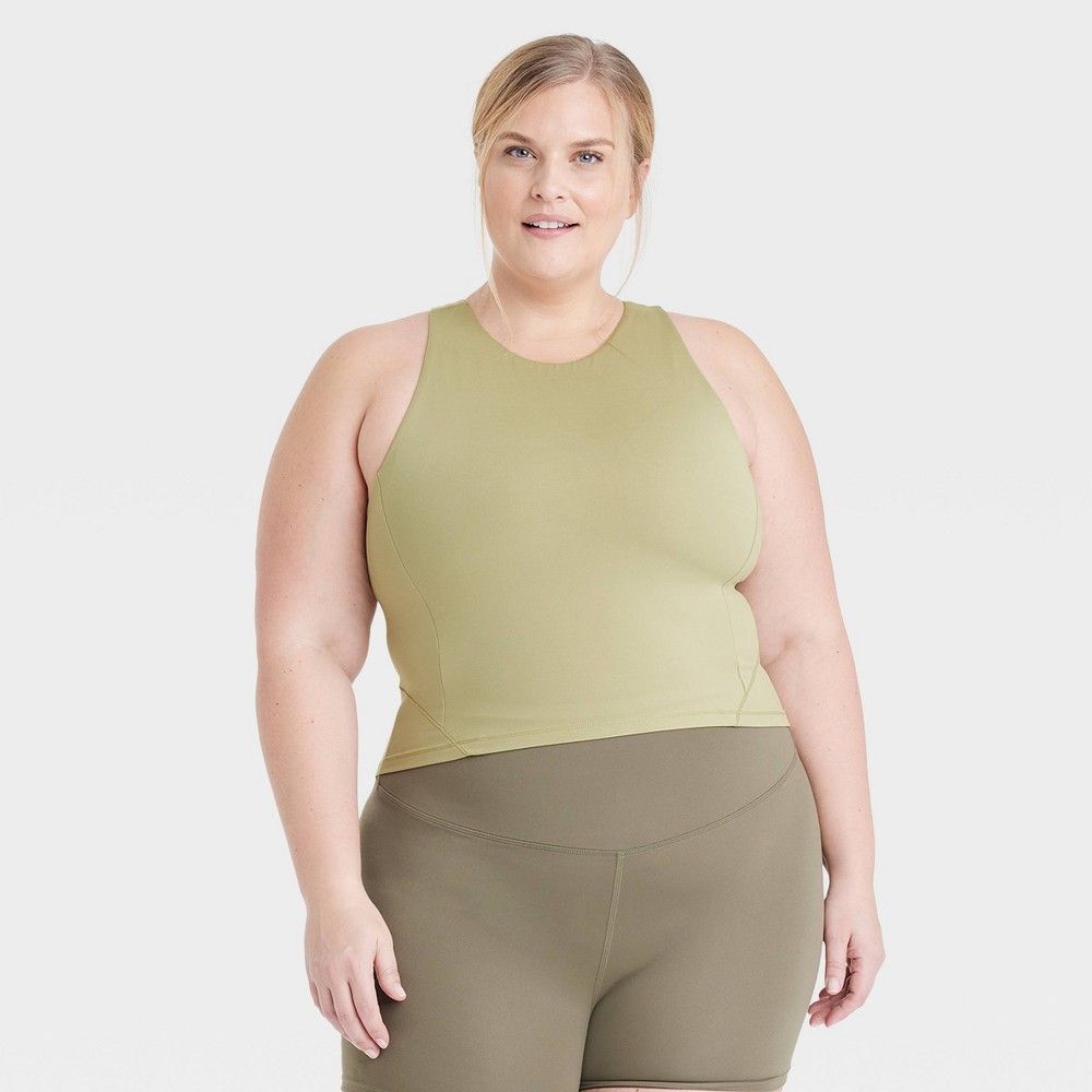 Women's Cropped Shelf Tank Bra - All in Motion™ Olive Green 3X | Target