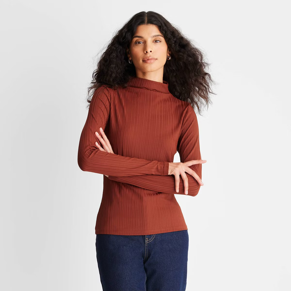 Women's Long Sleeve Mock Neck Textured Shirt - Future Collective™ with Reese Blutstein | Target