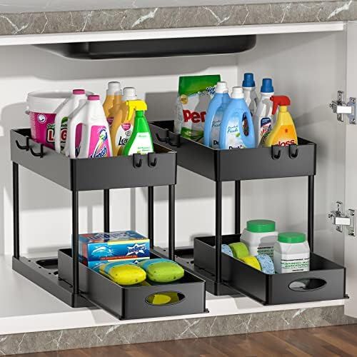 2Pc Sliding Cabinet Organizer Drawer, Under Sink Organizers and Storage 2 Tier Multi-Purpose Bath... | Amazon (US)