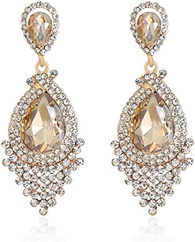 Long Full Rhinestone Teardrop Crystal Dangle Chandelier Drop Earrings Fashion Jewelry | Amazon (US)