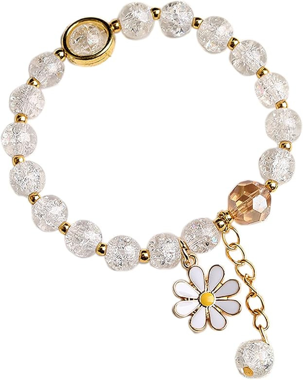 Fuqimanman2020 5 Pcs Colorful Flower Charm Bracelets Set Handmade Crystal Beaded Daisy Bracelets for | Amazon (US)
