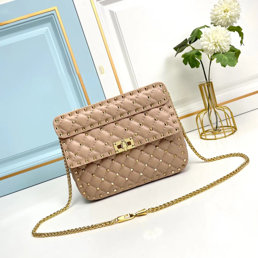 Designer Rivet Chain Handbag Sheepskin Diamond Grille Rivet Bag Women's Shoulder Crossbody Bags | DHGate