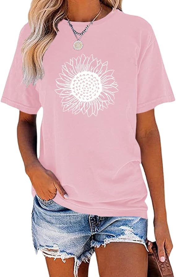 MaQiYa Womens Cute Sunflower Graphic Printed Tee Shirts Vintage Short Sleeve Cotton Shirts Tops | Amazon (US)