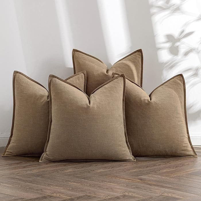 MIULEE Khaki Linen Pillow Covers Pack of 4 Decorative Natural Solid Throw Pillow Covers Soft Acce... | Amazon (US)