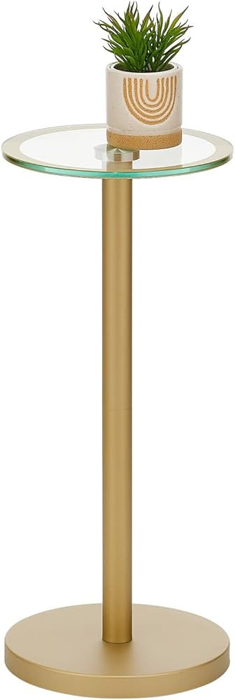 mDesign Glass Top Side/End Drink Table - Small Modern Round Accent Metal Nightstand Furniture for... | Amazon (US)