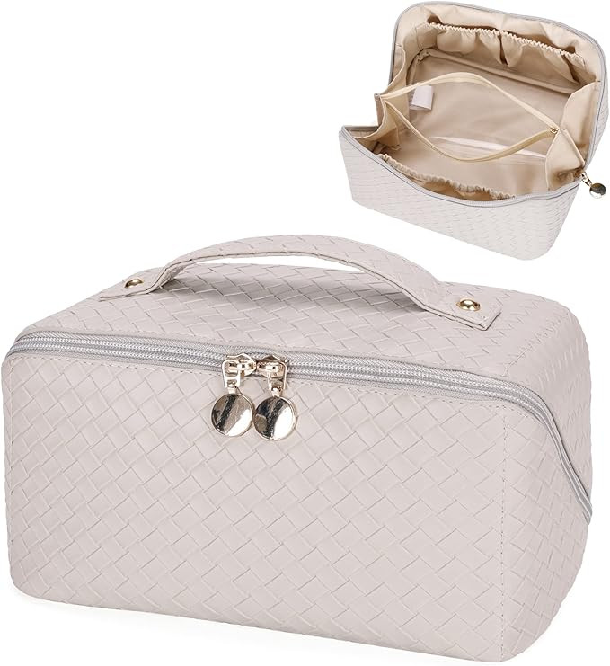 Travel Makeup Bag, Large Capacity Cosmetic Bags, Portable Makeup Organizer Bag, PU Leather Waterp... | Amazon (US)