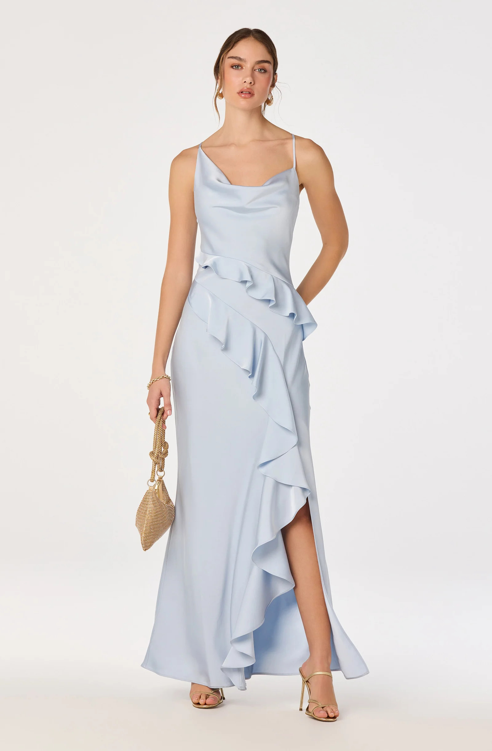 Adelina Satin Ruffle Maxi Dress - Blue / XS | ASTR The Label (US)