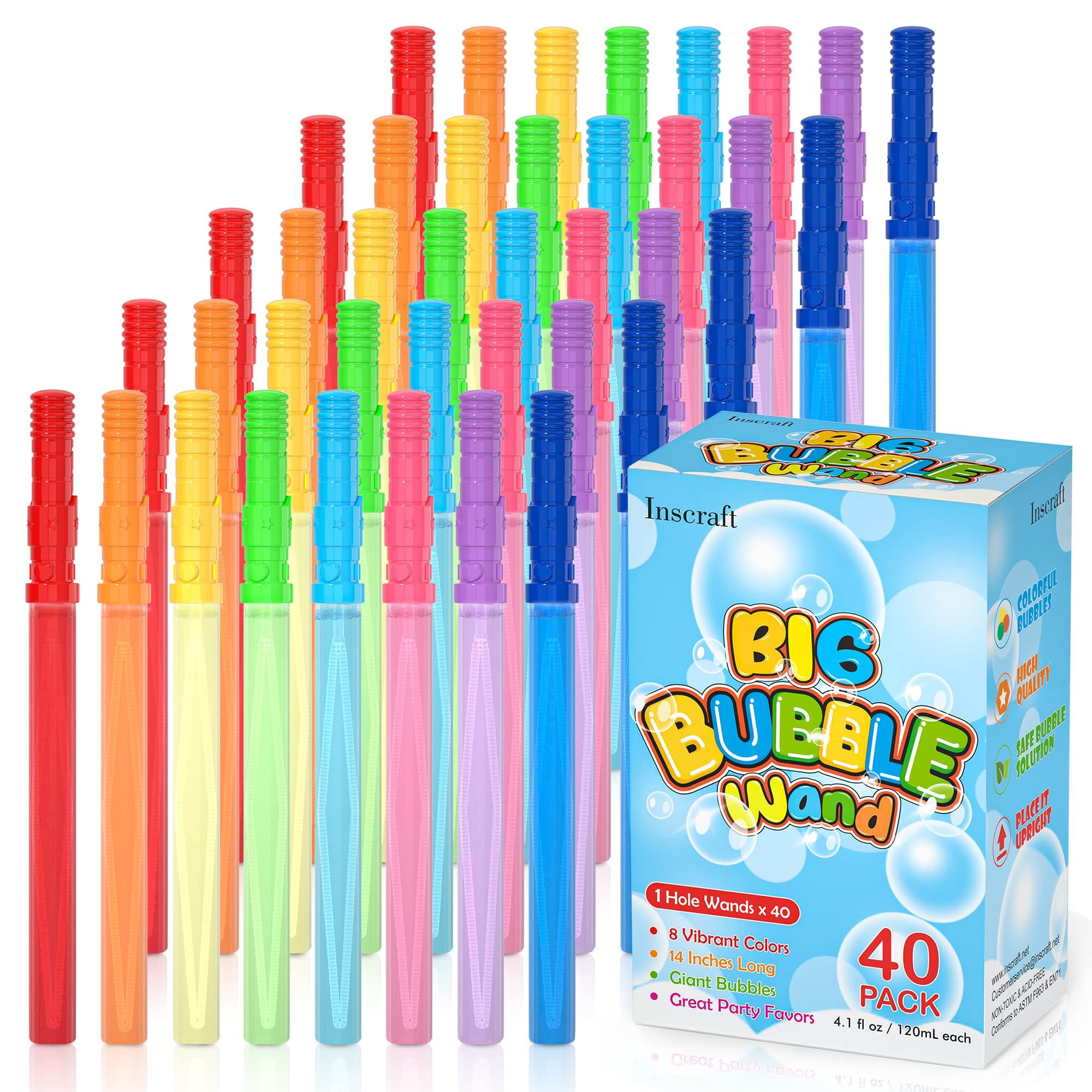 40 Pack 14’’ Big Bubble Wands, 8 Colors Bubbles Bulk for Summer Toy, Outdoor / Indoor Activity Use, Easter, Birthday, Graduation, Shower, Bubbles Party Favors Supplies for Kids Toddlers | Amazon (US)