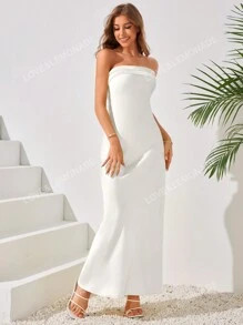 LOVE&LEMONADE Women Solid Color Strapless Mini Dress, White Elegant Cocktail Semi Formal Dress, F... | SHEIN