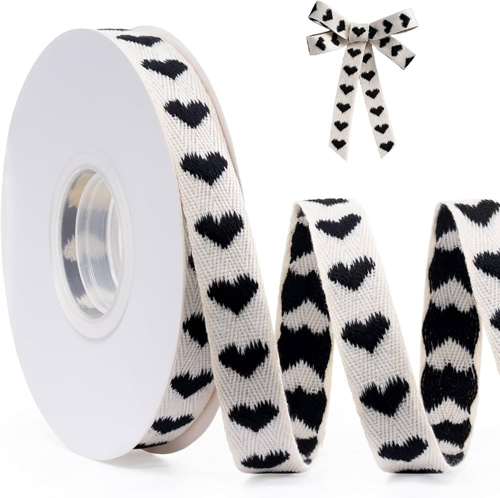 Valentine's Day Ribbon for Gift, Cake Wrapping, 5/8 Inch x 10 Yards Heart Gift Ribbon(Black) | Amazon (US)
