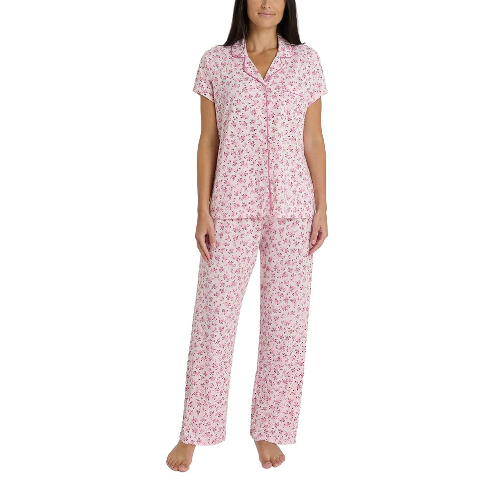 Laura Ashley Women's Pajamas 2 Piece Cotton Blend Notch Collar Button Down PJ Set | Amazon (US)