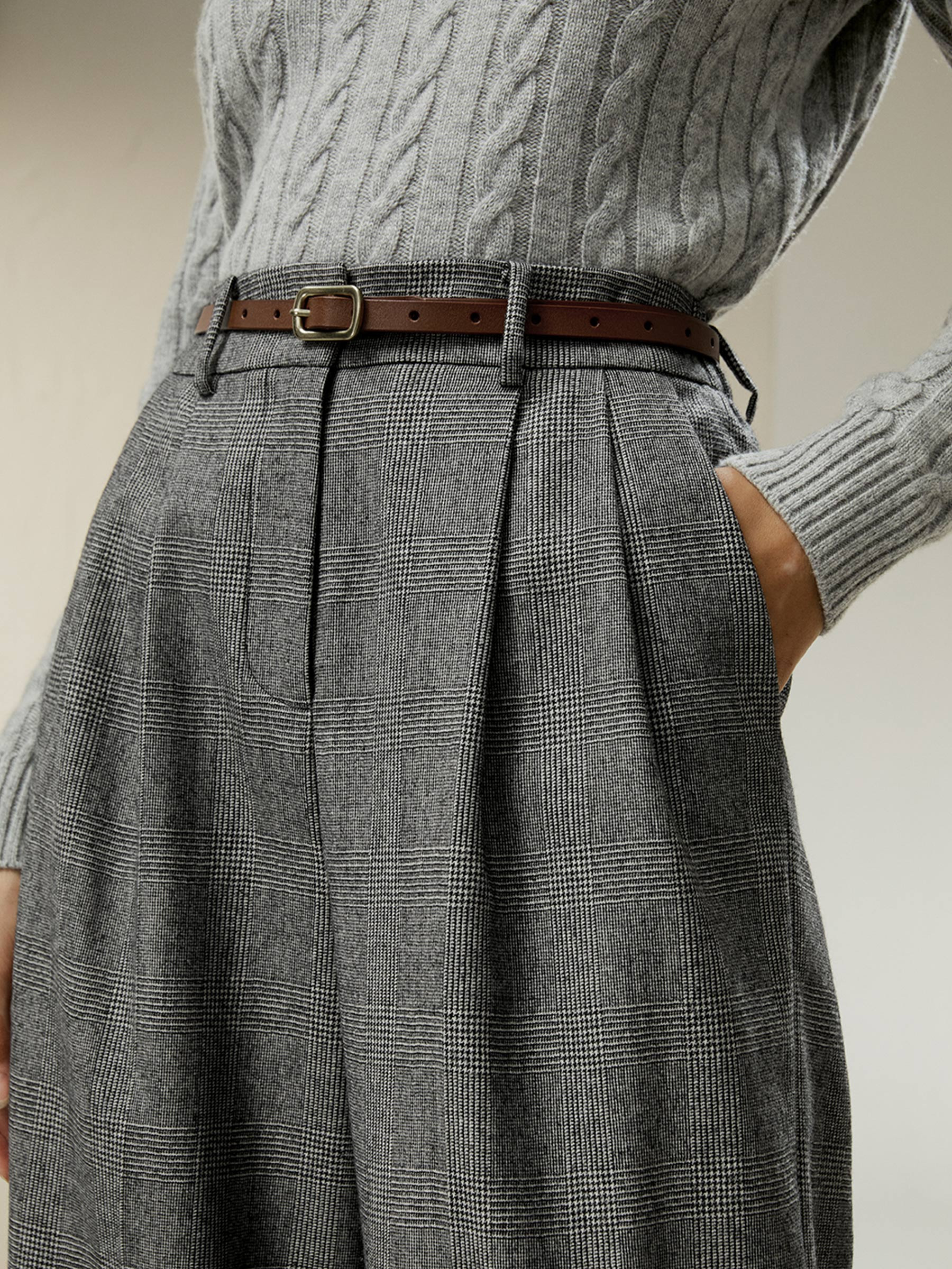 Wide leg wool-flannel suit trousers | LilySilk