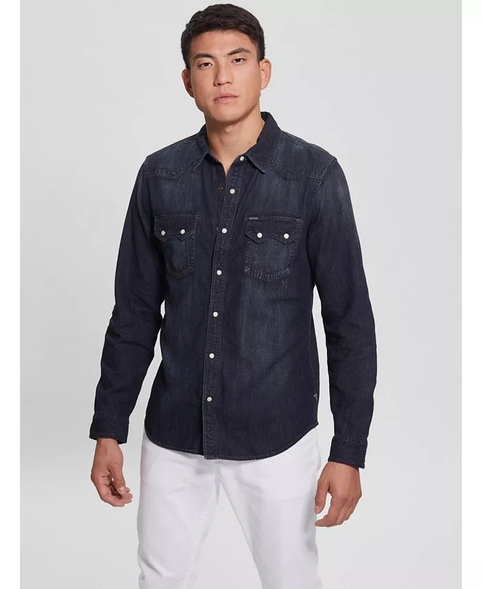 Men's Long Sleeves Regular Fit Denim Western Shirt | Macy's