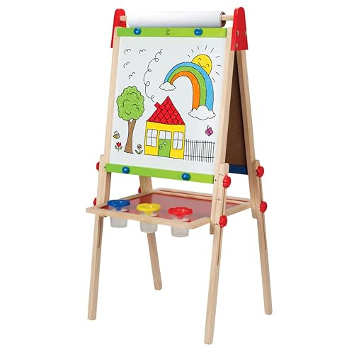 Hape E1010 Magnetic All in 1 Kids Height Adjustable Drawing Dry-Erase Chalkboard Wooden Artist Easel with 3 Paint Pots and Refillable Paper Roll | Amazon (US)
