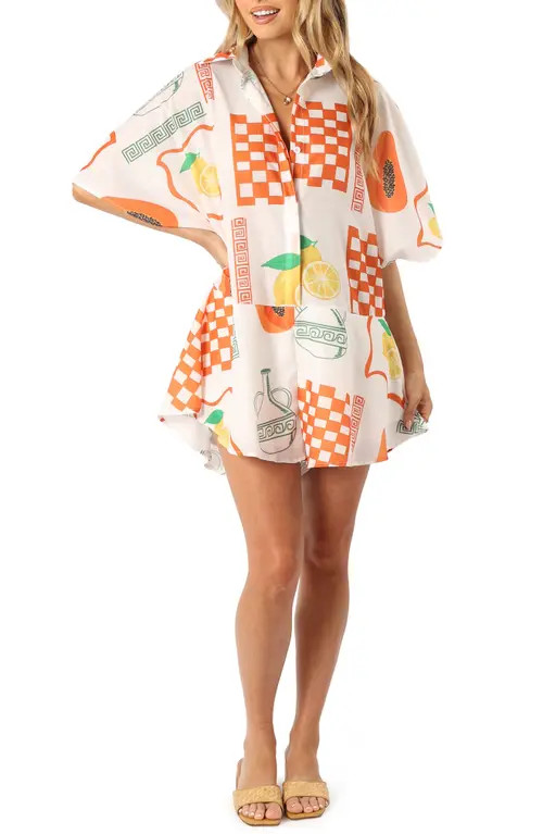 Petal & Pup Sebastian Fruit Print Romper in White Orange at Nordstrom, Size Large | Nordstrom