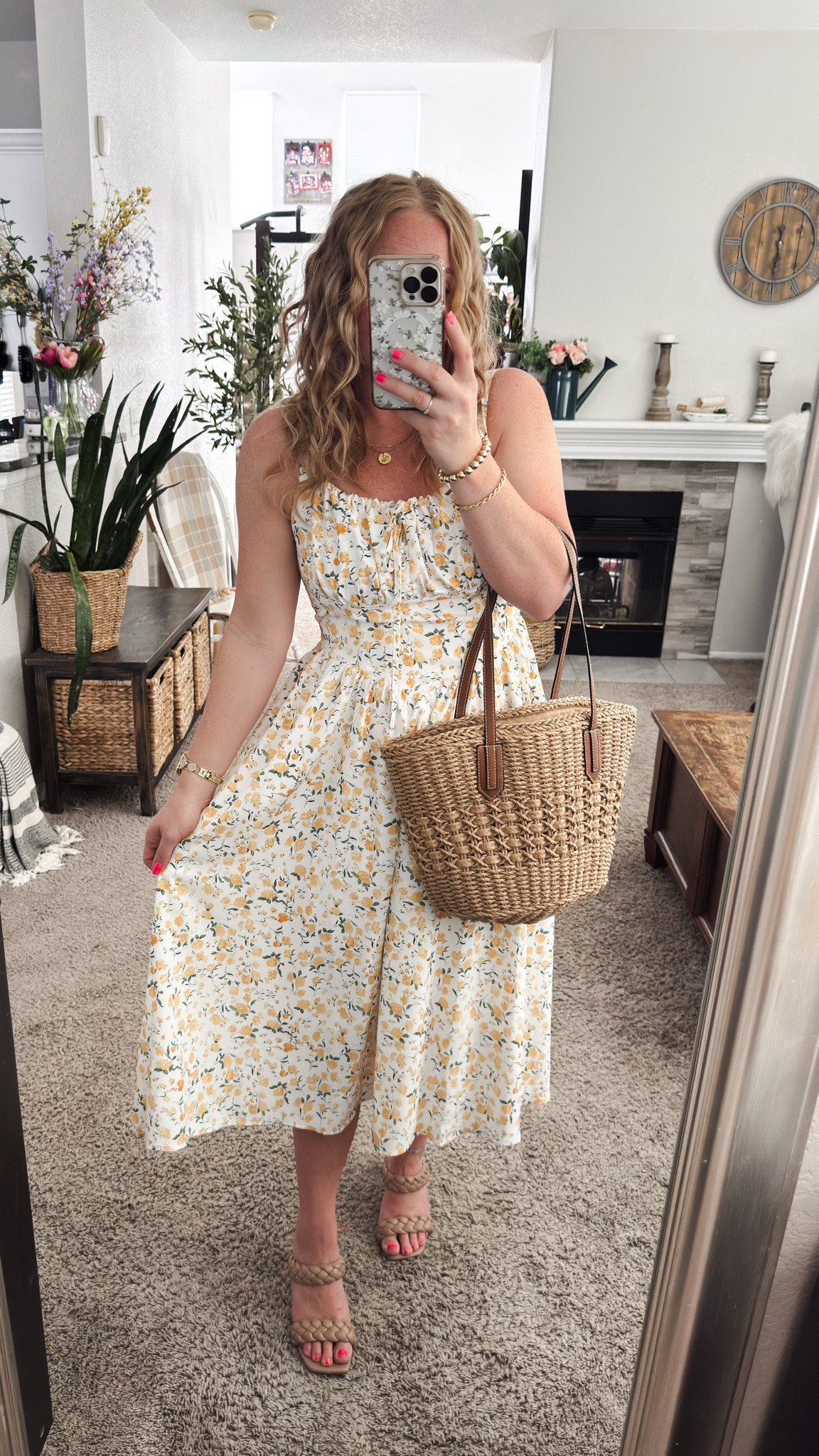 Yellow floral summer dress with a straw handbag, and braided heels







 wedding guest dresses, amazon wedding guest outfit,  spring dresses, summer dress, sun dress, summer outfits 

#LTKootd #LTKWedding #LTKPetite
