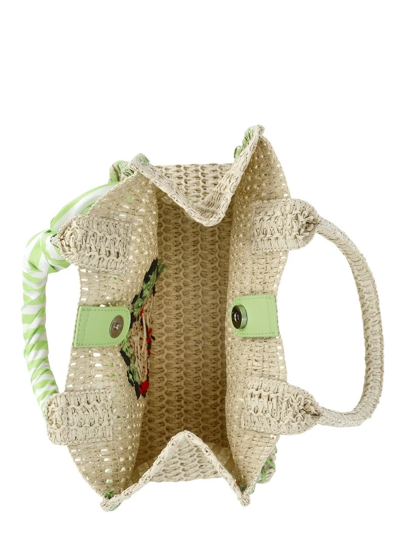 No Boundaries Women's Beach Icons Mini Straw Tote Bag, Natural with Strawberry Embroidery | Walmart (US)