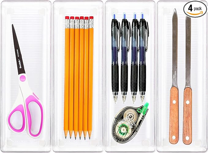 Simple Houseware Clear Drawer Organizer for Office Bin Desk Storage, 3.25"x 9.5", 4 Packs | Amazon (US)