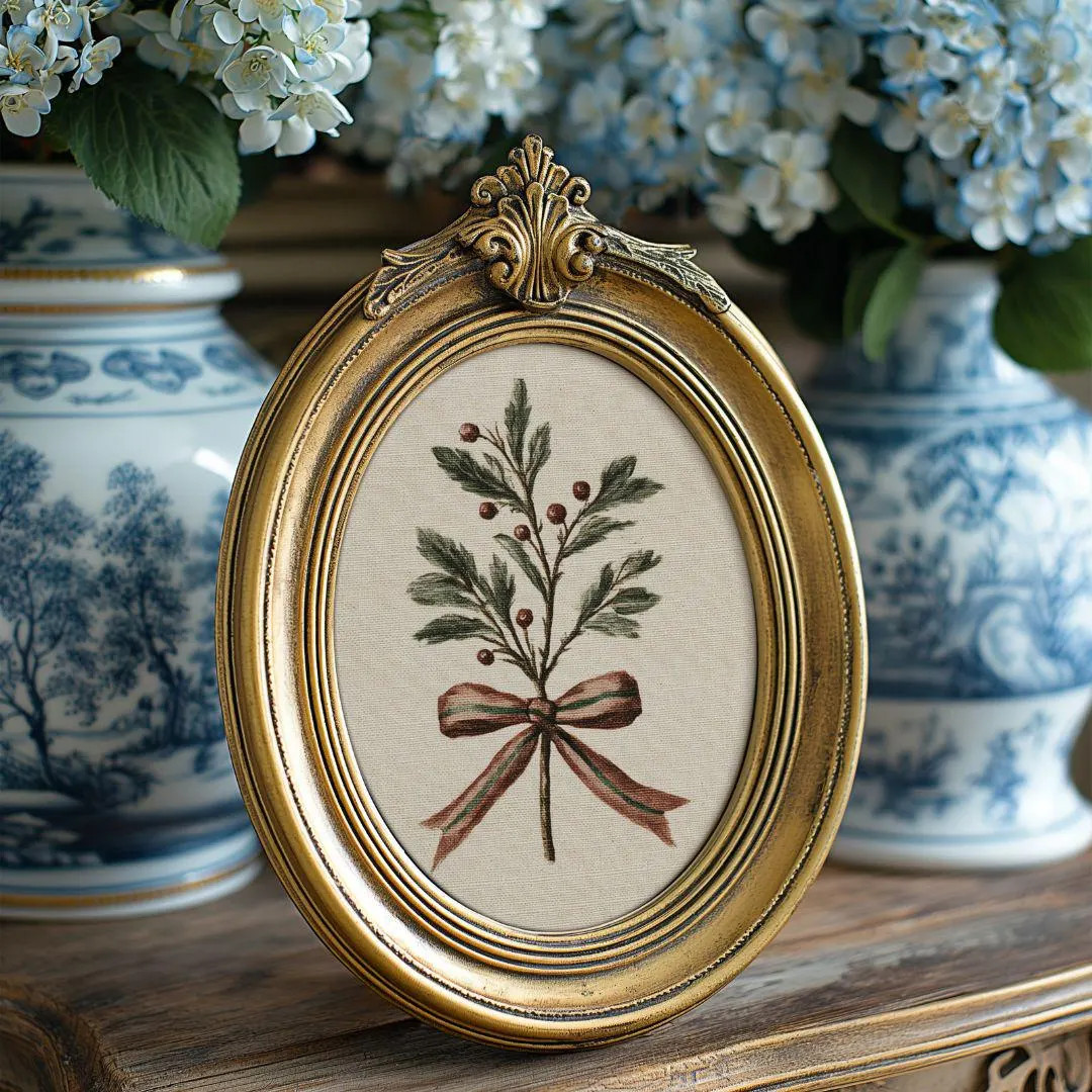 Neutral Holly Berry Holiday Print - Vintage French Country Christmas Art, Minimalist Botanical Wi... | Etsy (US)