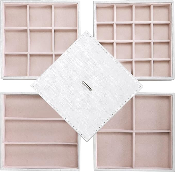 BEWISHOME Jewelry Organizer Trays Stackable Earring Storage Trays with Lid for Dresser and Drawer... | Amazon (US)