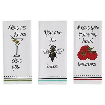 3pk Love You Printed Kitchen Towels Red - Design Imports: Cotton, Machine Washable, Typography Pattern | Target