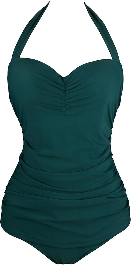 Angerella Vintage Halter Swimsuit Monokini One Piece Swimwear Bathing Suits | Amazon (US)