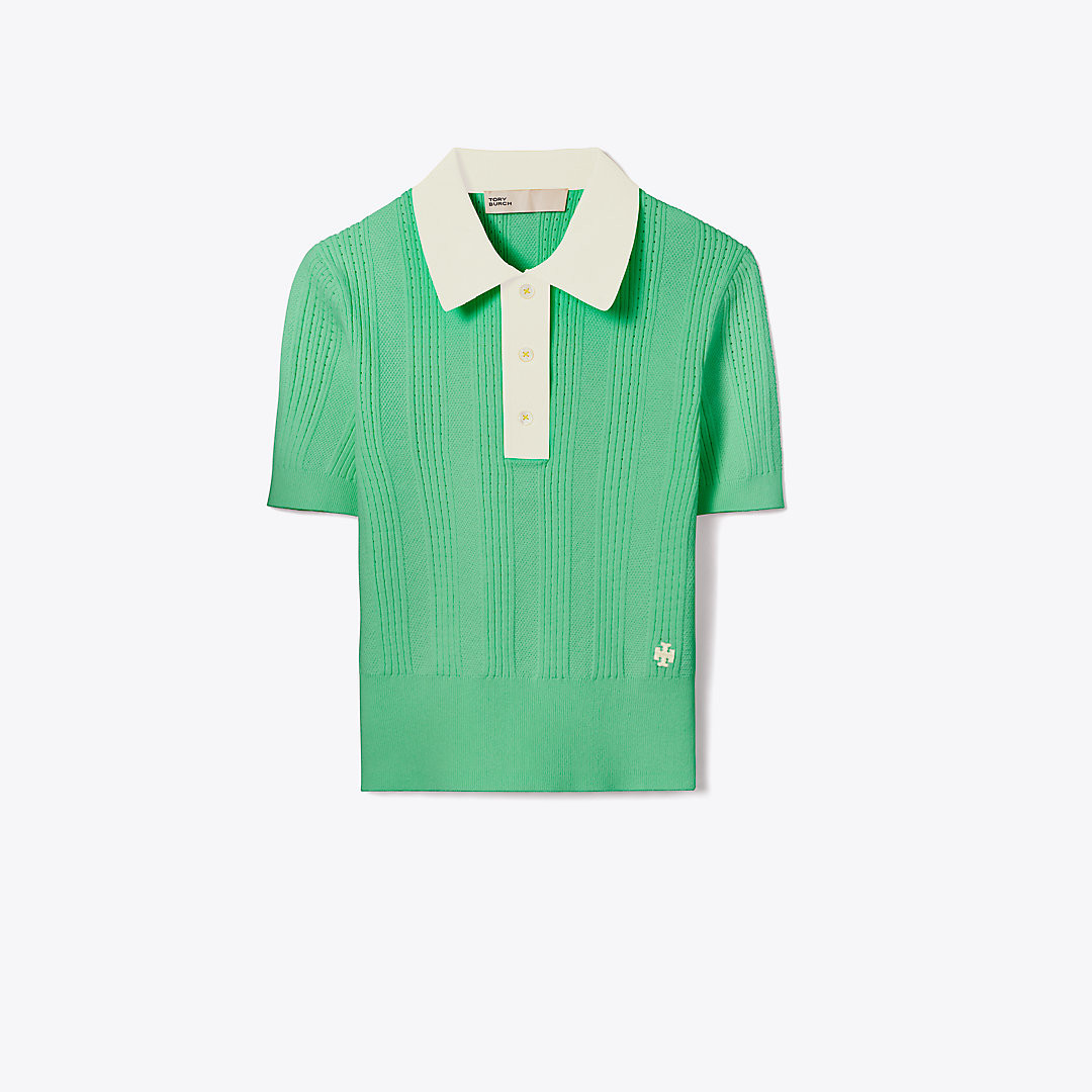 Tory Burch Cotton Pointelle Polo Sweater | Tory Burch (US)