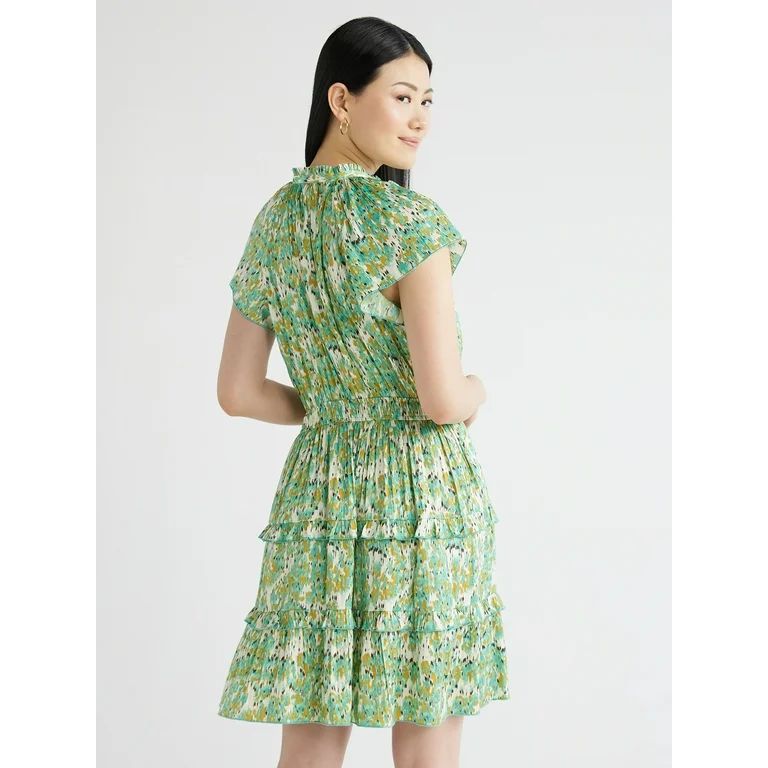 Scoop Women's Satin Mini Ruffle Dress with Cap Sleeves, Sizes XS-XXL | Walmart (US)