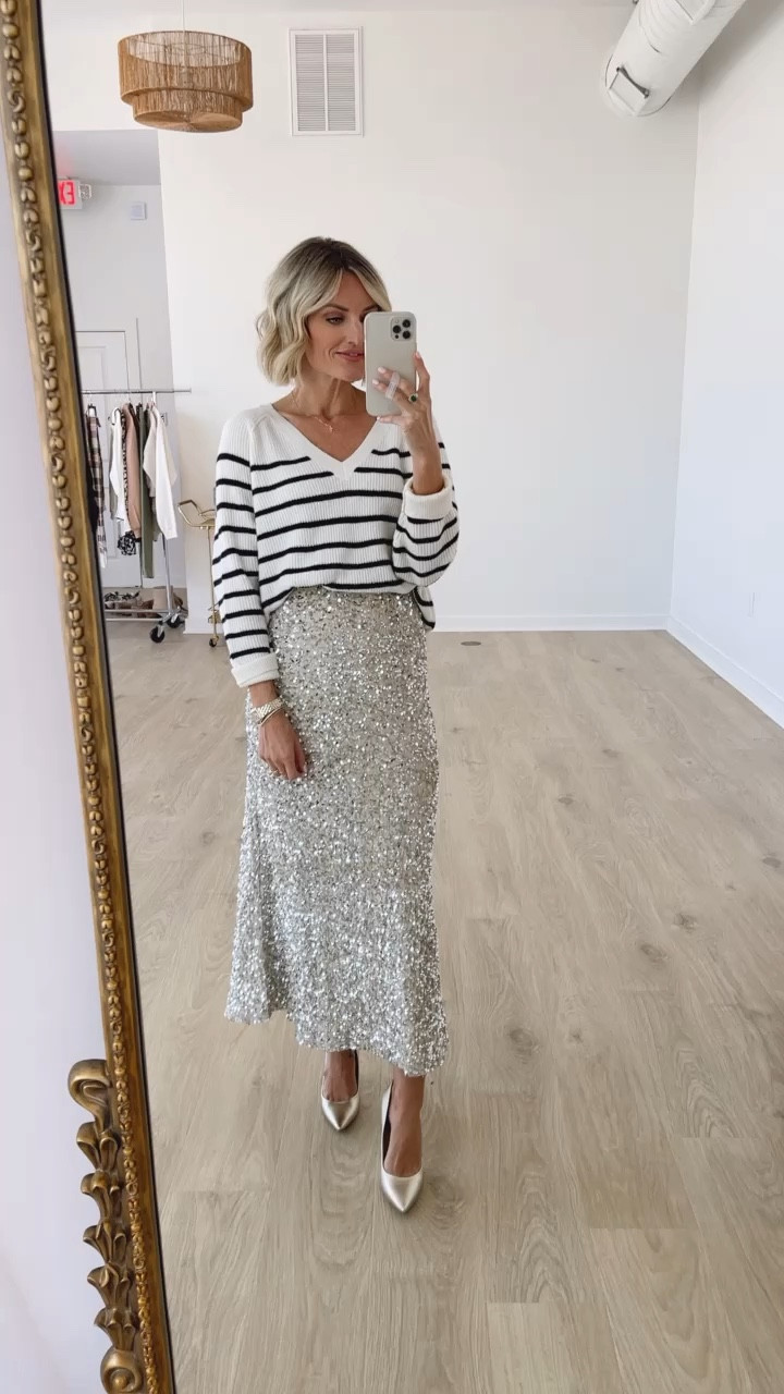 Sequin A-Line Maxi Skirt