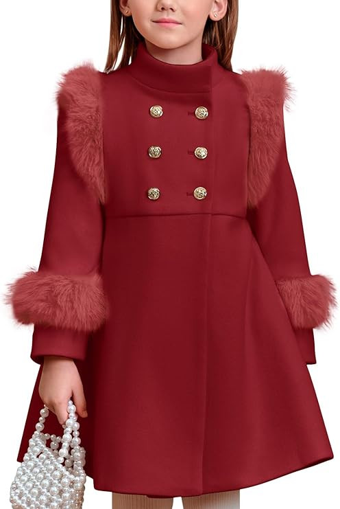 Haloumoning Toddler Girls Faux Fur Dress Coat Kids Winter Warm Jacket Long Sleeve Button Wool Coa... | Amazon (US)