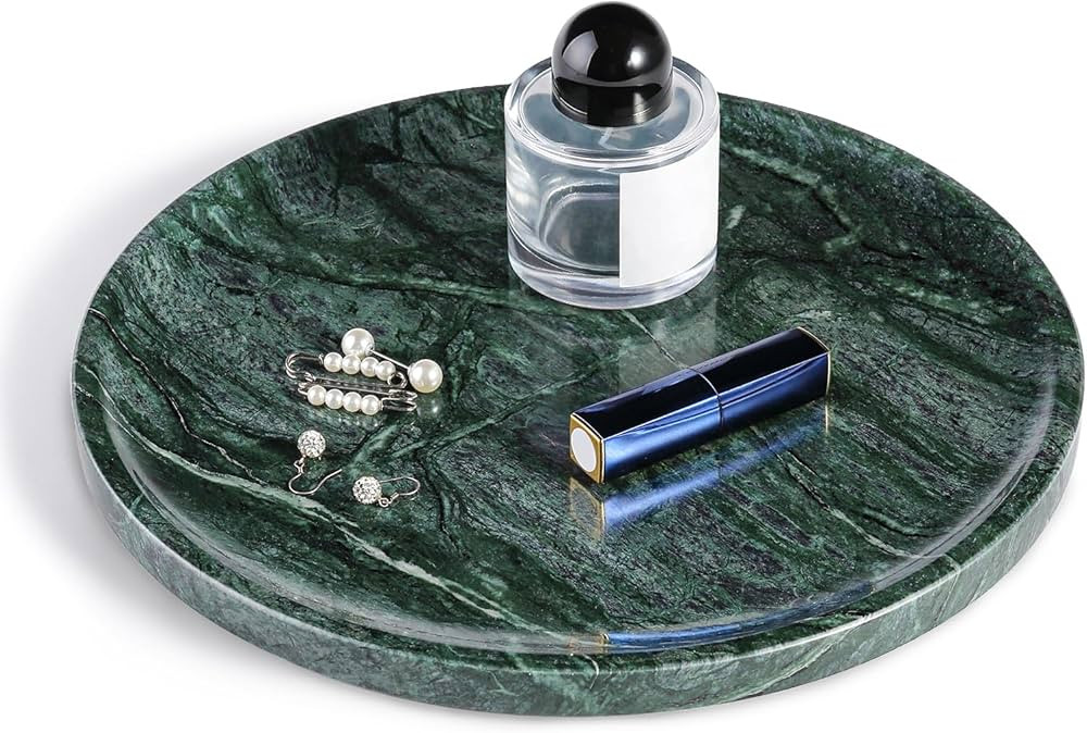 Natural Marble Serving Tray, 11.8in Marble Round Tray, Bathroom/Kitchen/Coffee Table Trays for Co... | Amazon (US)