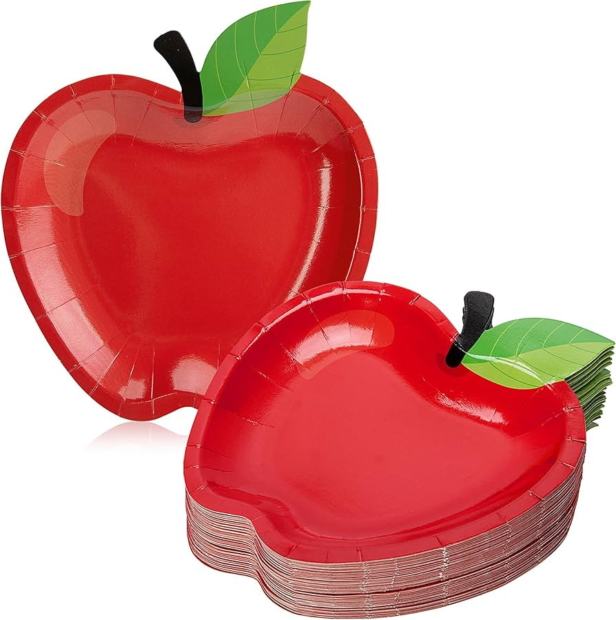 50PCS Back to School Red Apple Paper Plates,First Day of School Red Apple Paper Plates, Apple Sha... | Amazon (US)