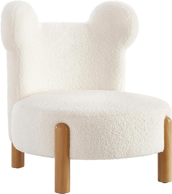 Ball & Cast Upholstered Kids Sofa Sherpa Bear Chair Armless Accent Chair, White | Amazon (US)