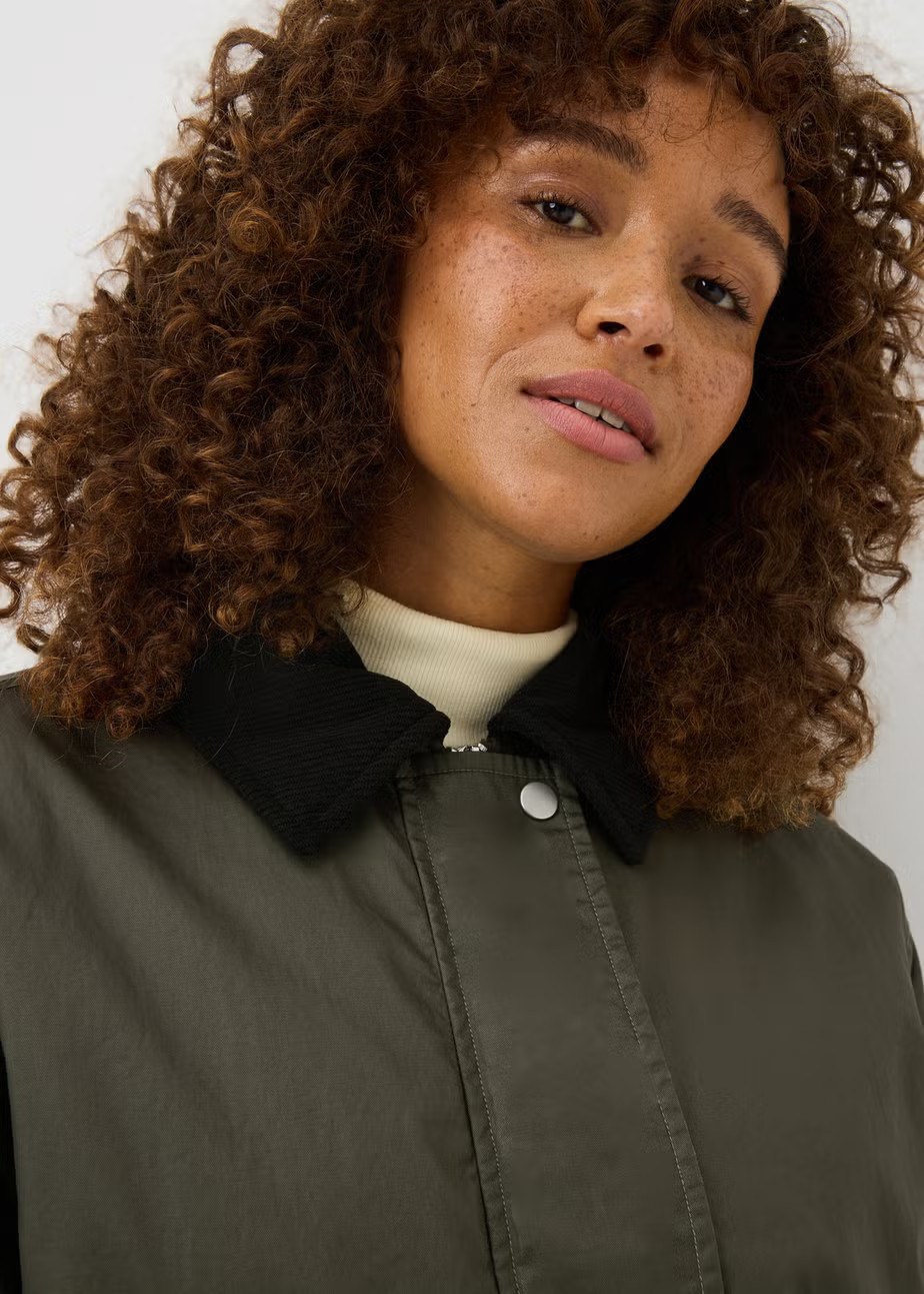 Khaki Quilted Wax Look Showerproof Coat | Matalan (UK)