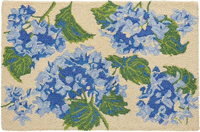 HF by LT Hydrangeas Rug, 24 x 36 inches, Hand-Hooked 100% Wool Floral Accent Rug, Low-Profile, Co... | Amazon (US)